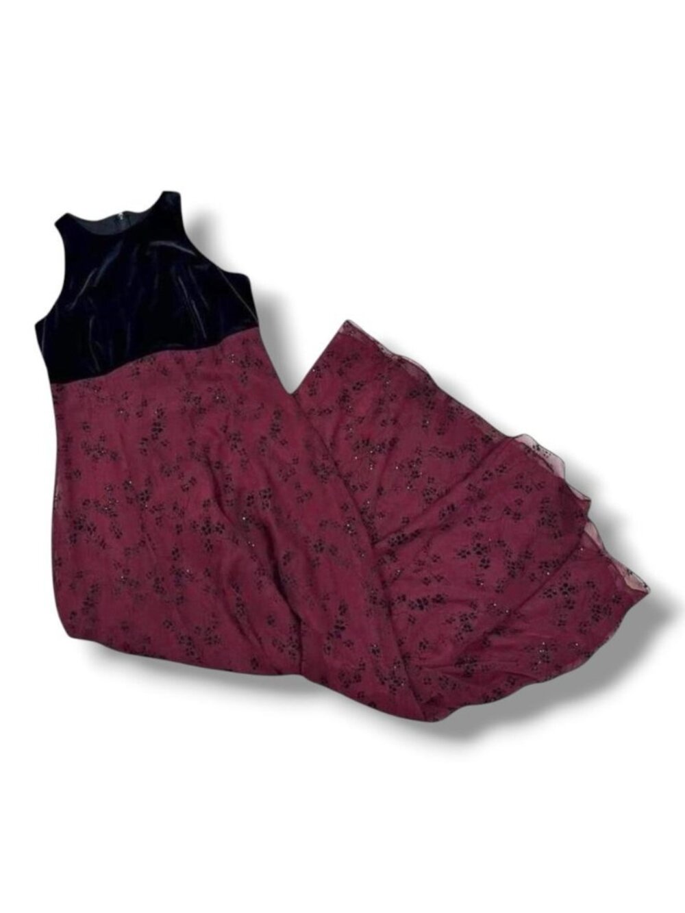 Michelangelo Vintage 90s Y2K Black Velvet Burgundy Chiffon Maxi Homecoming Dress